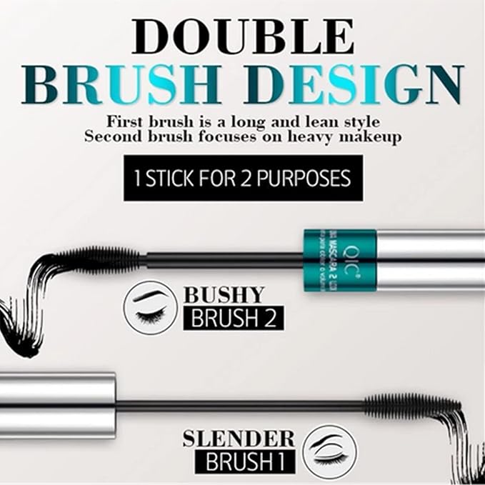 2 Pack Lash Cosmetics Mascara 5x Longer Lash Mascaras, 2 in 1 Black Mascara Waterproof Volume and Length Eye Cosmetics, Long-Lasting Natural Liquid Eyelash Mascaras Black Makeup