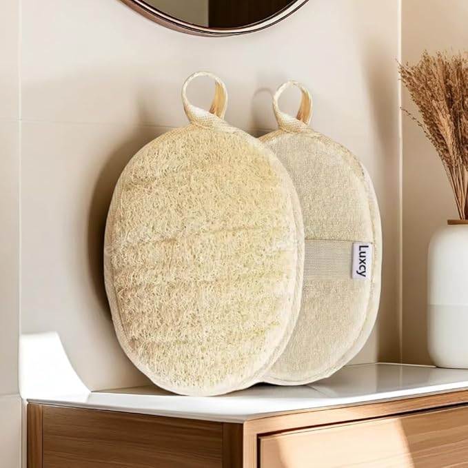 Natural Loofah Exfoliating Body Scrubber, Dual-Sided Shower Loofah Sponge, Bath Shower Loofah Spong for Men and Women, Face and Body Bath Scrubber- 3 Count (1 Pack)