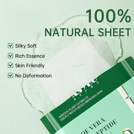 Pack of 20 Collagen Face Mask, Aloe Vera Polypeptide Collagen Facial Masks Skincare, Moisturizing Facial Sheet Mask for Acne, After Sun, Claming, Anti-Aging and Anti-Wrinkle