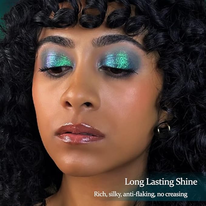 Afflano Single Green Eyeshadow - Shimmery, Highly Pigmented Multichrome, Color Changing Forest Green Glitter, Holographic Chrome Eye Shadow
