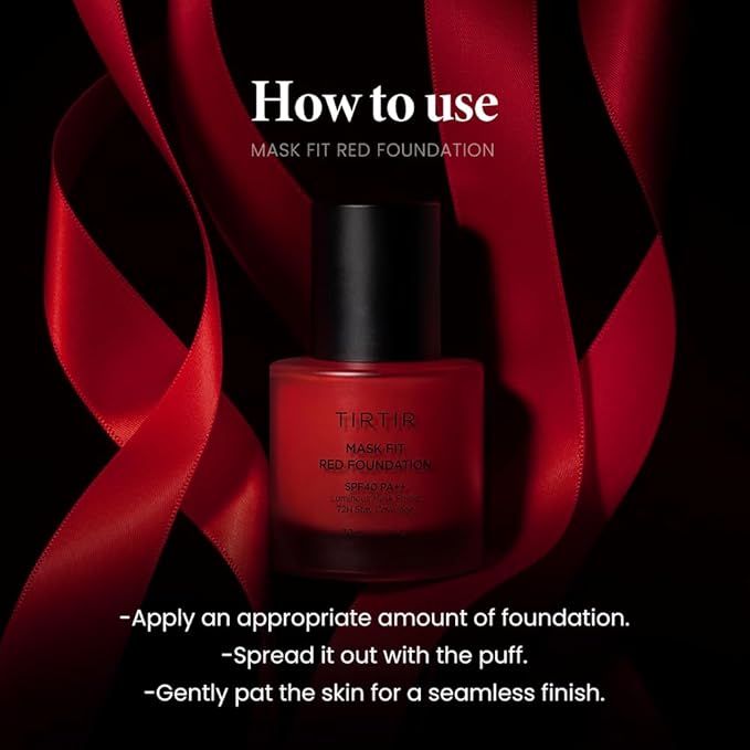 TIRTIR Mask Fit Red Foundation | High Coverage, Long-Lasting, Lightweight, Buildable Coverage, Radiant Semi-Matte Finish, All Skin Types, Korean Foundation, 17 Porcelain