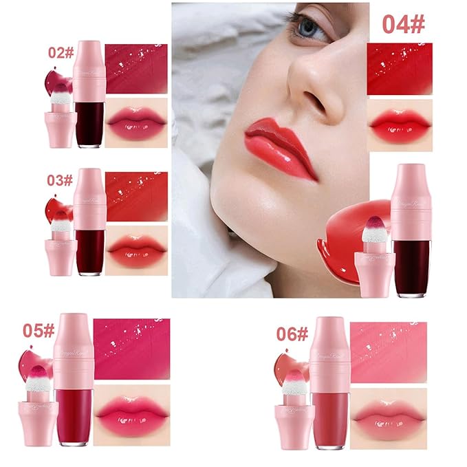 6 Colors Shake Liquid Lipstick Set, Korean Cute Moisturizing Glossy Tinted Lip Gloss, Lip Stain, Multi-Use Lip and Cheek Tint, Non-Stick Cup, Lightweight, Long-Lasting, Vivid Color