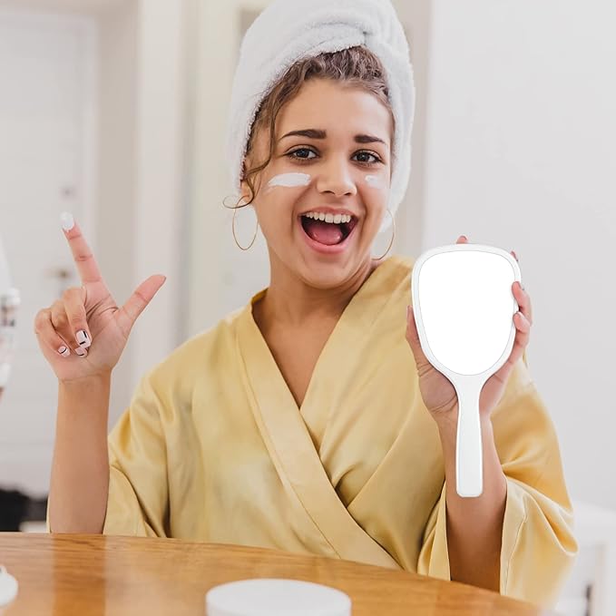 60 Pcs 7.08 x 3.14 Inch Hand Handheld Mirror with Handle Plastic Compact Travel Makeup Cosmetic Mirror Small Personal Portable Hand Held Mirror for Home Vanity Camping (White)