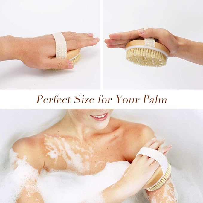 Scrub - Premium Dry Brushing Body Brush, Best for Exfoliating, Lymphatic Drainage and Cellulite Treatment, Organic Spa Massage Scrub Brush with Soft Boar Bristles, Great Gift for A Glowing Skin