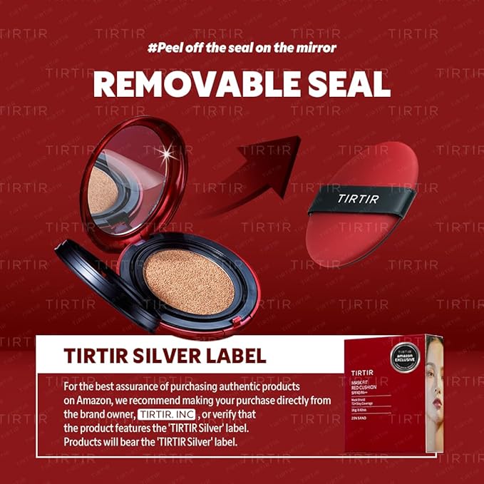 TIRTIR Mask Fit Red Cushion Foundation | Full coverage, Weightless, Skin fit, Satin Glow Finish, Korean Makeup, beauty, Tattoo cover up, Buildable (#21N Ivory, 0.63 Fl Oz)