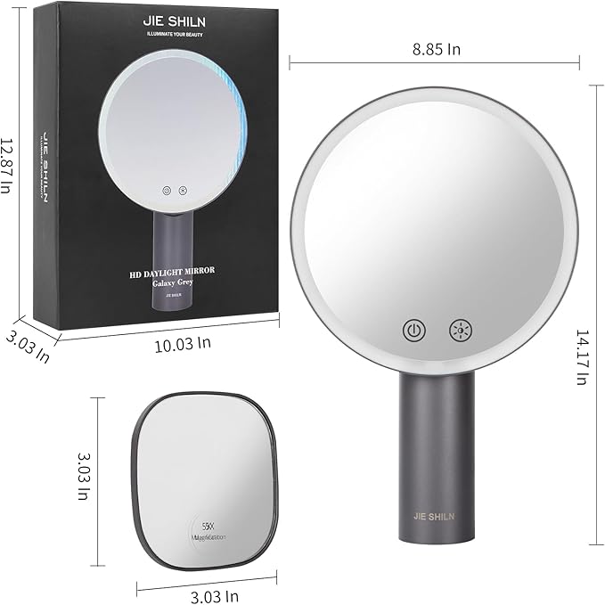 8.9" Vanity Mirror with Lights,Makeup Mirror with 3 LED Colors,5X Magnifying Mirror,Rechargeable & Brightness Adjustable,Touch Screen,Portable LED Mirror Gifts for Girls