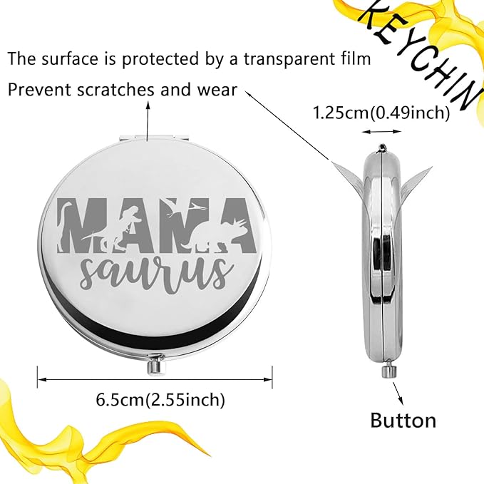bobauna Mama Saurus Pocket Mirror Dinosaur Fans Gift Sweet Family Dinosaur Makeup Mirror for Mama New Mom (Mama Saurus -S)