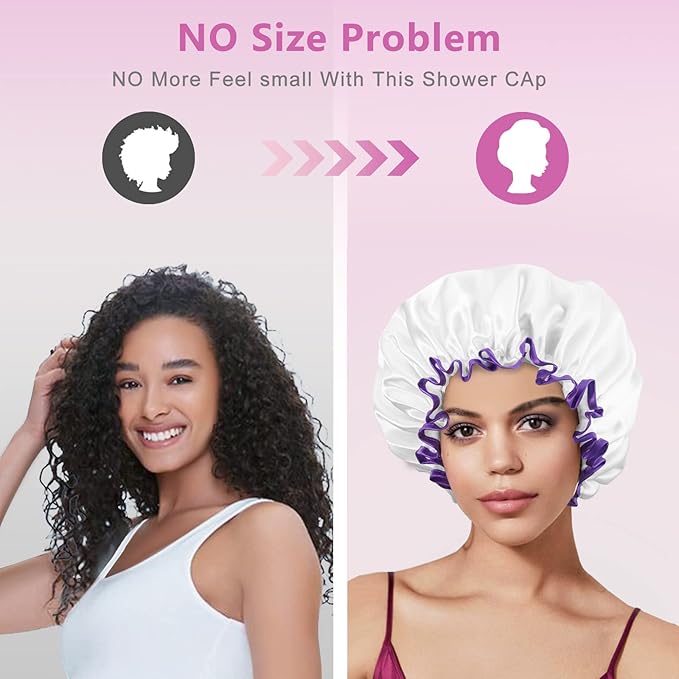Aquior Shower Cap, Shower Cap for Women Reusable Waterproof, Large Bath Hair Cap for All Hair Lengths, Ladies, Men and Kids (White)