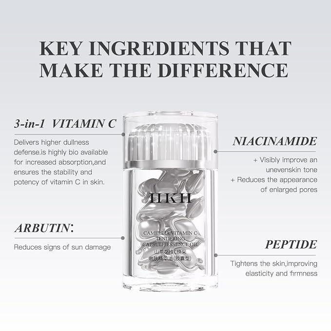 Triple Vitamin C Dark Spots Correction Capsules Serum For Face,Camellia VE Anti-Aging Essence For Women Camellia Niacinamide serum For Women To Tighten Sagging Skin And Reduce Fine Lines