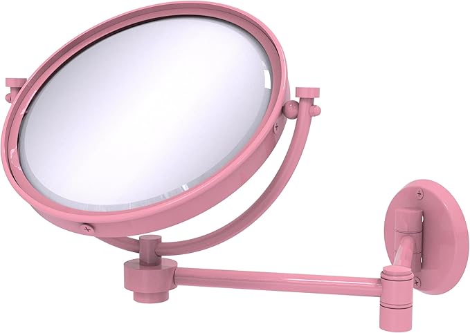 Allied Brass WM-6/4X-PNK 8 Inch Wall Mounted Extending Make-Up Mirror 4X Magnification, Pink