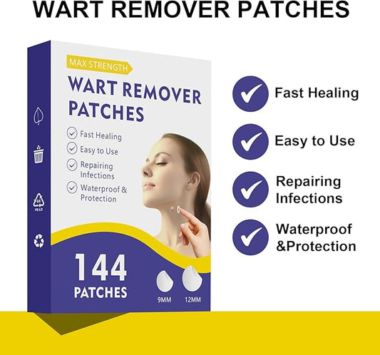 Wart Remover Patches, Skin Care Removal Patches with Maximum Strength, Fast & Easy Operate Hydrocolloid Waterproof Invisible Sticker for All Skin Types-144pcs(PP-02CH)