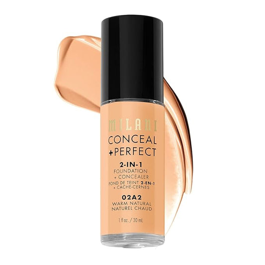 Milani Conceal + Perfect 2-in-1 Foundation + Concealer - Warm Natural (1 Fl. Oz.) Cruelty-Free Liquid Foundation - Cover Under-Eye Circles, Blemishes & Skin Discoloration for a Flawless Complexion