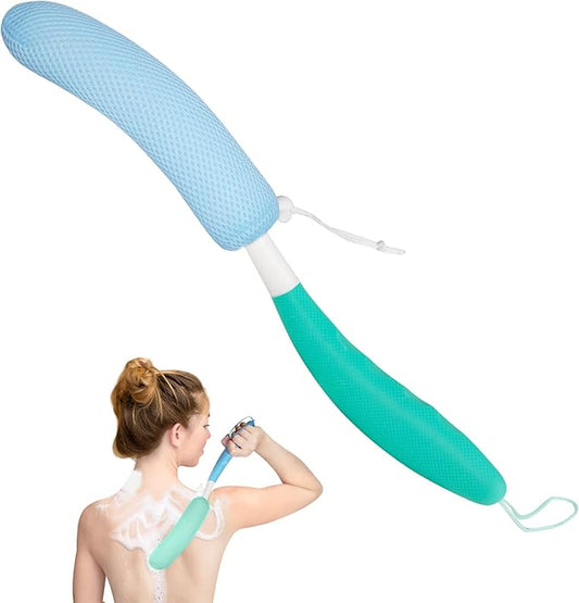 Long-Handle Back Bath Brush, with Anti-Slip Long-Handle Back Scrub net, is Used for Auxiliary Bath and Shower for The Elderly and People with Limited Activities (Green Blue)
