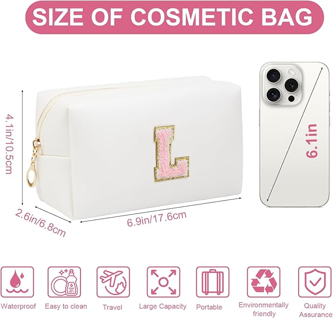 Birthday Gifts for Women Her,Travel Cute Makeup Bag,Large Capacity Cosmetic Bags for Women Makeup Pouch PU Leather Waterproof Cosmetic Bag (L, White)