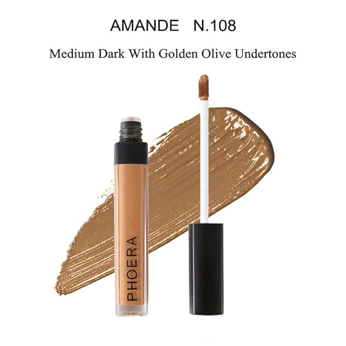 AQUAPURITY PHOERA Liquid Concealer Full Coverage Makeup Face Moisturizer Foundation Conceal Under Eye Dark Circles (108 AMANDE)
