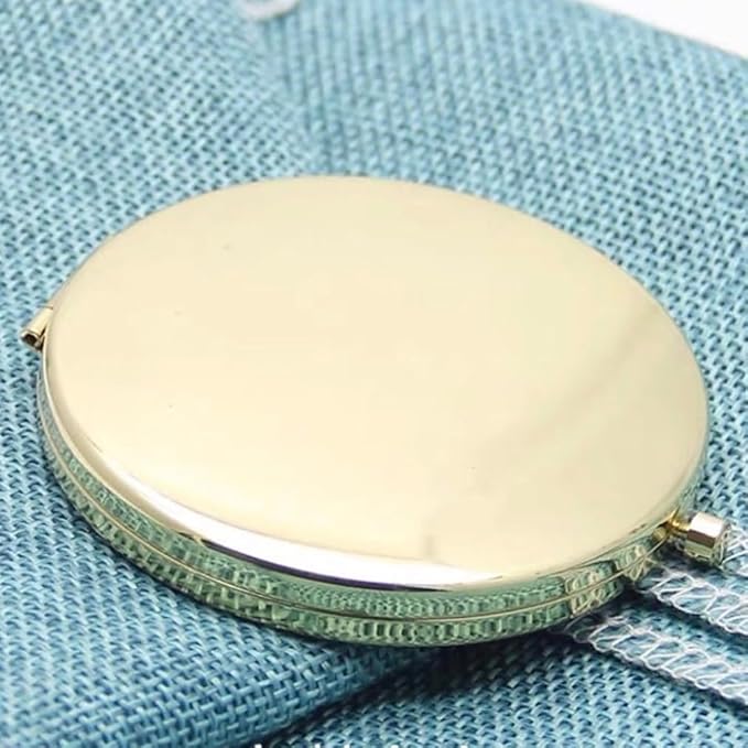 2pcs Magnifying Compact Mirrors Pocket Makeup Mirror 1X 2X Folding Cosmetic Mirror Foldable Mini Round Travel Mirrors 2.75 Inch Sturdy Metal with Diamonds Gifts for Women Girls (Golden)