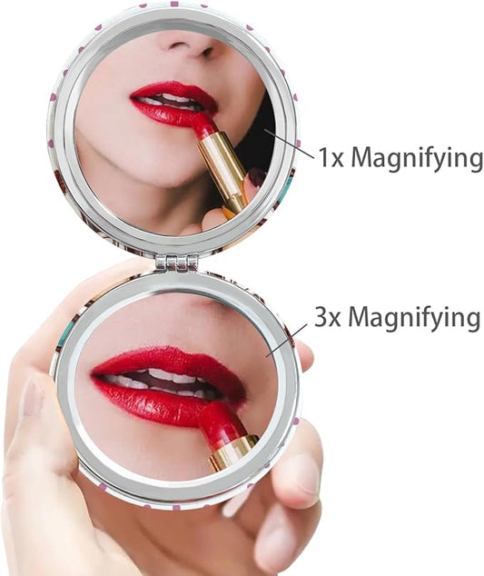 Cheap Small Compact Mirror, Round 2.8” Metal Frame PU Common Style Double Sided Mini Magnifying 1X/3X Mirror for Purse Compact Travel Mirror (Common01)