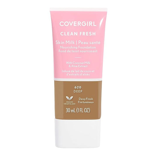 COVERGIRL Clean Fresh Nourishing Skin Tint, 620 Deep, Liquid Foundation, Dewy Finish, Infused with Coconut & Aloe, Vegan Formula