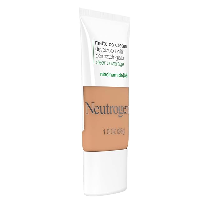 Neutrogena Clear Coverage Flawless Matte CC Cream, Full-Coverage Color Correcting Cream Face Makeup with Niacinamide (b3), Hypoallergenic, Oil Free & Fragrance Free, Wheat, 1 oz