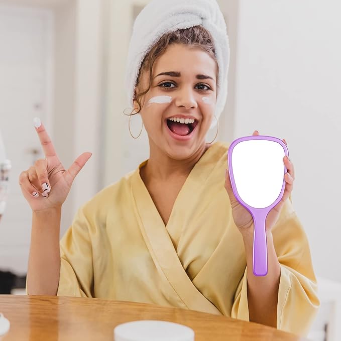 60 Pcs 7.09 x 3.14 Inch Hand Handheld Mirror with Handle Plastic Compact Travel Makeup Cosmetic Mirror Small Personal Portable Hand Held Mirror for Home Vanity Camping (Green, Pink, Blue, Purple)