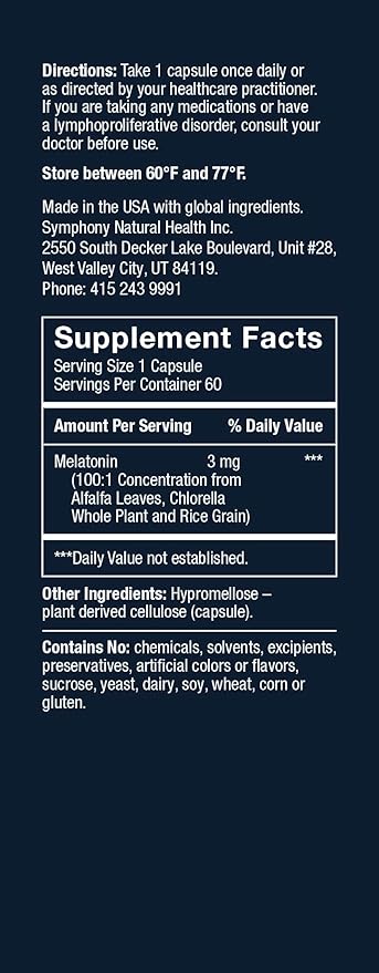 3mg - The First Natural Plant Melatonin Adult Sleep Aid, Circadian Rhythm Support for Jet Lag, Shift Work, General Sleeplessness - 120 Pure Vegan Capsules (120 Day Supply)