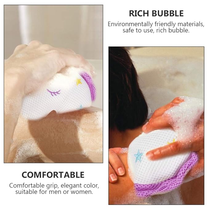 2pcs Unicorn Bath Mesh Balls Exfoliating Shower Sponge for Adults Cartoon Design White Pink Material Gentle Massage Deep Cleansing