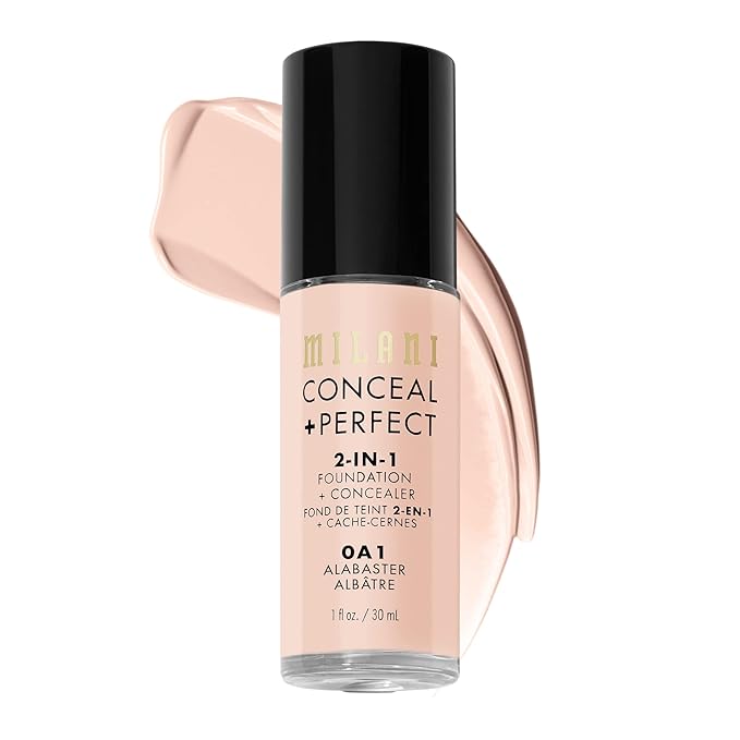 Milani Conceal + Perfect 2-in-1 Foundation + Concealer - Alabaster (1 Fl. Oz.) Cruelty-Free Liquid Foundation - Cover Under-Eye Circles, Blemishes & Skin Discoloration for a Flawless Complexion