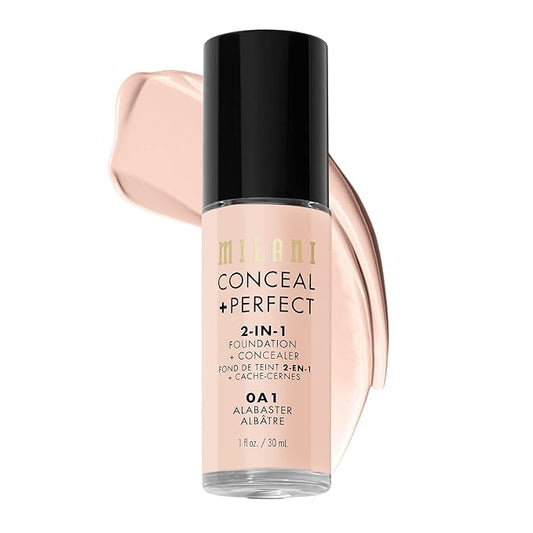 Milani Conceal + Perfect 2-in-1 Foundation + Concealer - Alabaster (1 Fl. Oz.) Cruelty-Free Liquid Foundation - Cover Under-Eye Circles, Blemishes & Skin Discoloration for a Flawless Complexion