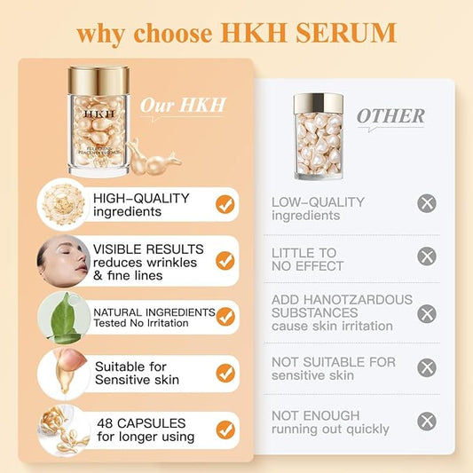 HKH Vitamin C Serum For Face, Anti-Aging Vit C with Vitamin E Serum Capsules, Evens Skin Tone & Reduces Wrinkles, 48 Travel Size Skincare Capsules for Smooth, Hydrated & Firmed Skin