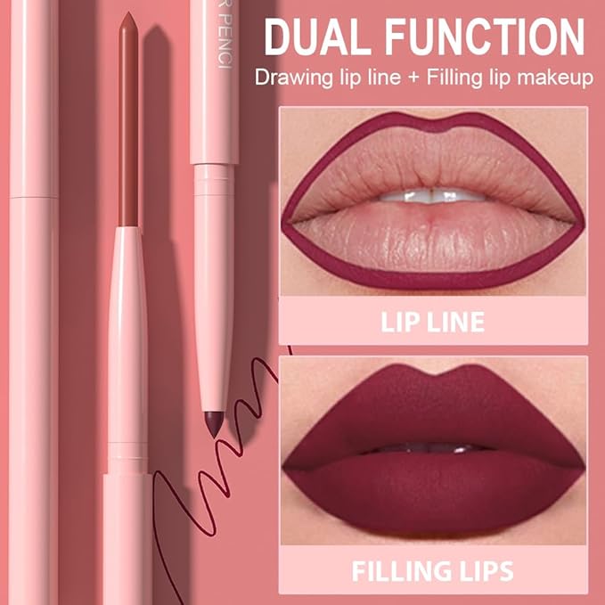 6Pcs Retractable Lipliner Pencil Waterproof Makeup for Lip Liner and Eye Liner, Smooth and Creamy, Long Lasting Matte Finish, Vegan Beauty, Matte Velvet Pigmented Lip Liner (02, 6Pcs)