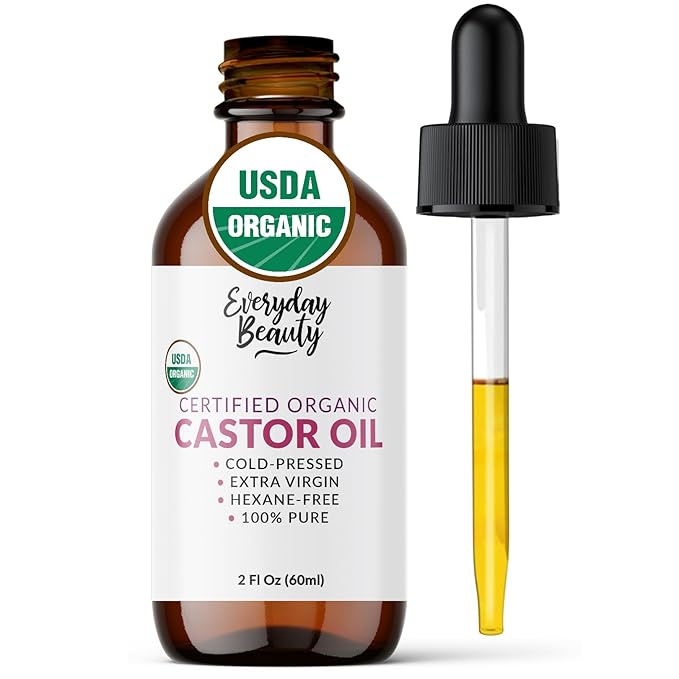 Organic Castor Oil - 100% Pure Certified USDA Organic, Cold Pressed & Hexane-Free, For Eyelashes, Eyebrows, Hair, Skin & Wellness Packs - 2 Fl Oz Glass Bottle & Dropper