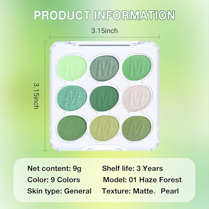 9 Colors Eyeshadow Palette Makeup,Eyeshadow Palette for Green Eyes,Blendable matte and shimmer,9 Green Eye Makeup