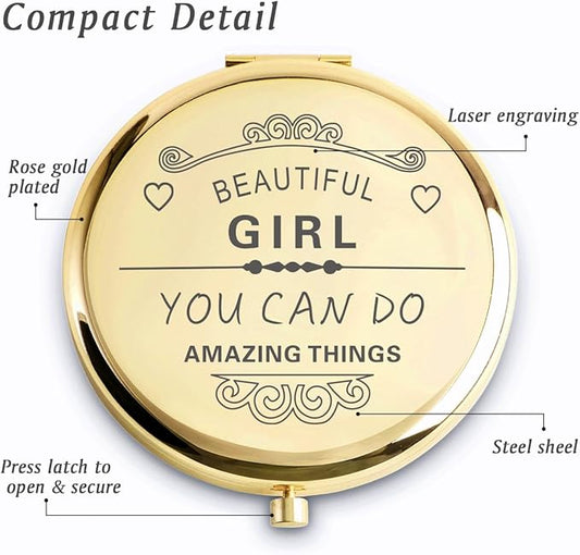 Personalized Gifts for Women Girls, Inspirational Compact Mirrors, 2025 Graduation Gifts for Her, Unique Mothers Day Birthday Gifts for Mom Sister Wife Daughter Niece, Friendship Gifts for Friends