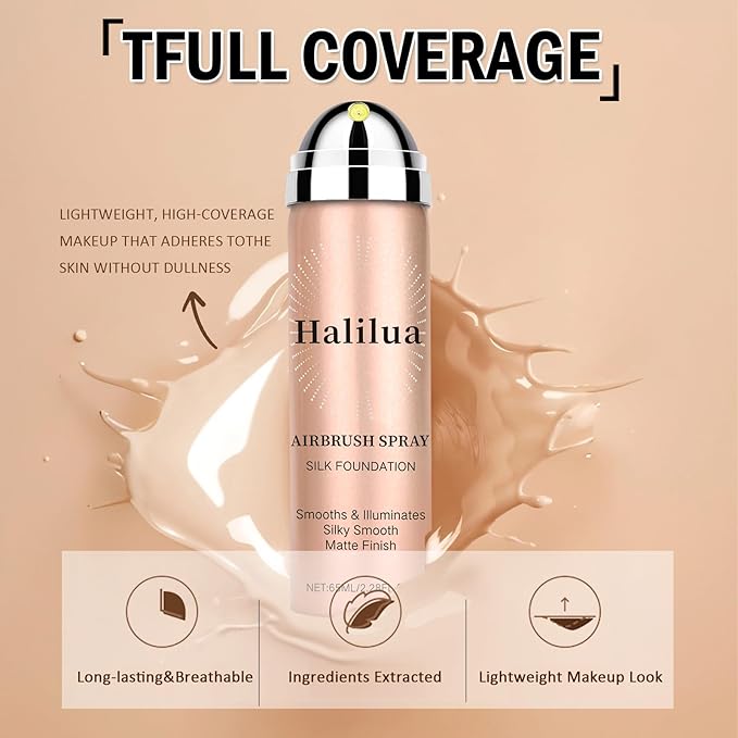 Airbrush Foundation Makeup Spray, Mini Travel Makeup,Silk Airbrush Flawless Setting Spray,Long-lasting&Waterproof Foundation for Smooth Radiant Creamy Skin,Breathable Anti-aging(02#Beige)