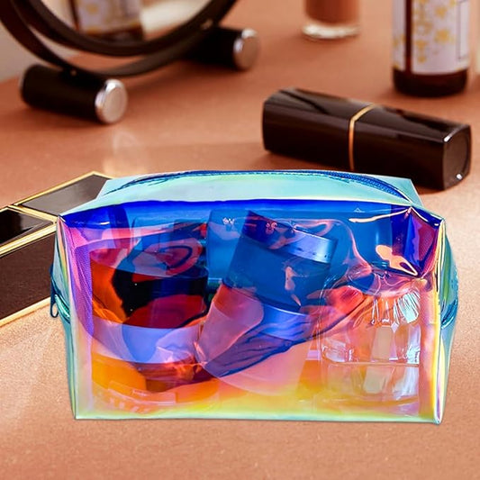ONEART 2Pack Holographic Cosmetic Bags, Portable Iridescent Makeup Bag, Waterproof Zippered Toiletry Bags for Travel Makeup Brush Holder, Women Organizer Bag Cases