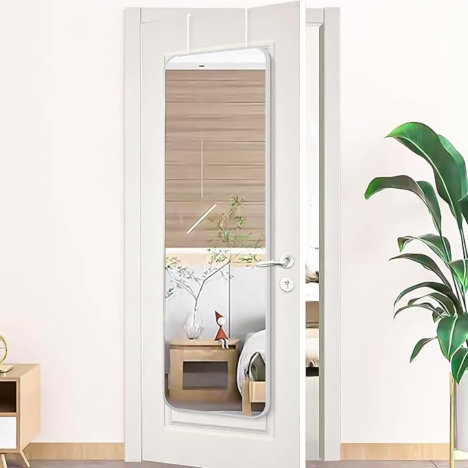 57x20 Door Hanging Full Length Mirror, Floor Stand (Height 5.7ft just Body in1.3ft) Wall Mounted Metal Frame Rectangle Dressing Mirrors for Bedroom Room 57 inch Silver