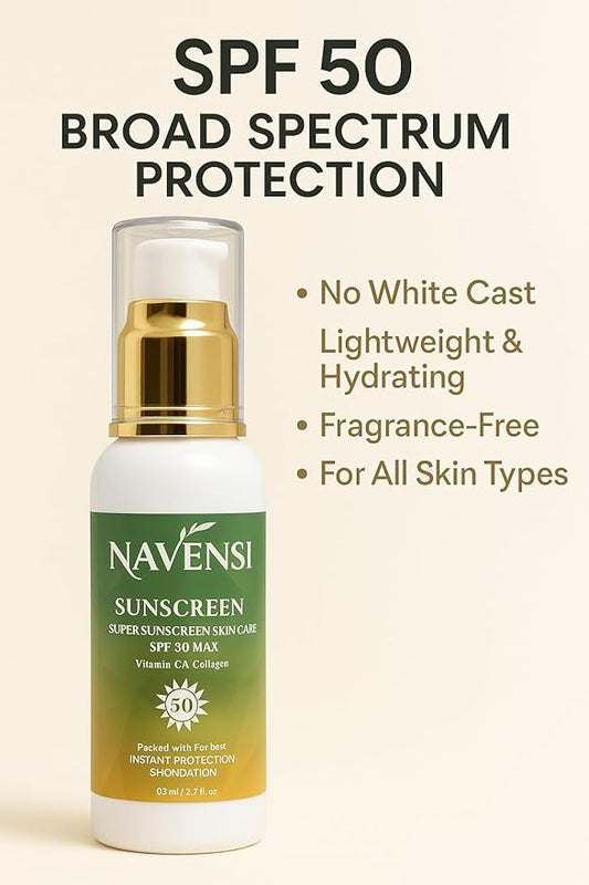 SPF 50 Sunscreen 80ml / 2.7 fl oz – Broad Spectrum UVA/UVB Protection with Vitamin C & Collagen – Lightweight, Non-Greasy & Hydrating Sunblock for Face & Body – Anti-Aging, Anti-Wrinkle
