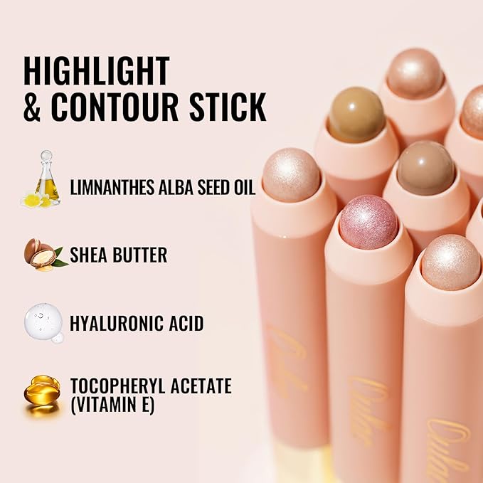 Oulac Face Highlighter Stick, Multi-use Cream Highlighter Makeup Stick, Face Highlighters & Luminizers, No Caking or Dragging, Metallic Finish, Vegan & Cruelty-Free, H3 Rosé