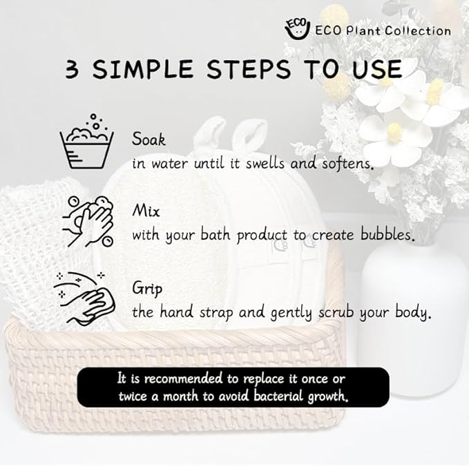 Oval Natural Loofah Bath-Sponge-3 Count, Exfoliating Body Scrubber for Women and Men,Exfoliate & Soothe Face & Body, Biodegradable Fashion Storage Bag