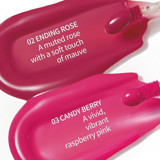 Pudding Glow Korean Lip Tint | Natural Lip Stain | Gloss to Stain | Long-Lasting & Non-Sticky | Lightweight Lip Tint 0.14 oz. (02 ENDING ROSE+03 CANDY BERRY)