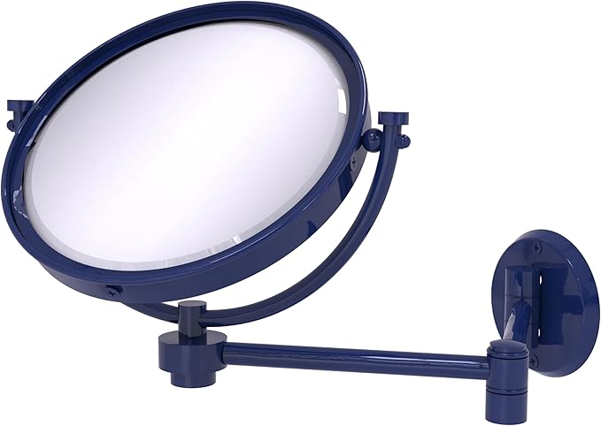 Allied Brass WM-6/4X-MBL 8 Inch Wall Mounted Extending Make-Up Mirror 4X Magnification, Mediterranean Blue