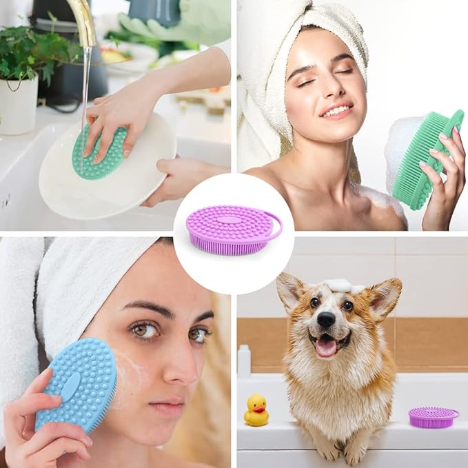 3 Pack Silicone Exfoliating Loofah, Soft Silicone Body Scrubber Fit for Sensitive Skin, Clean and Sanitary Rapid Foaming