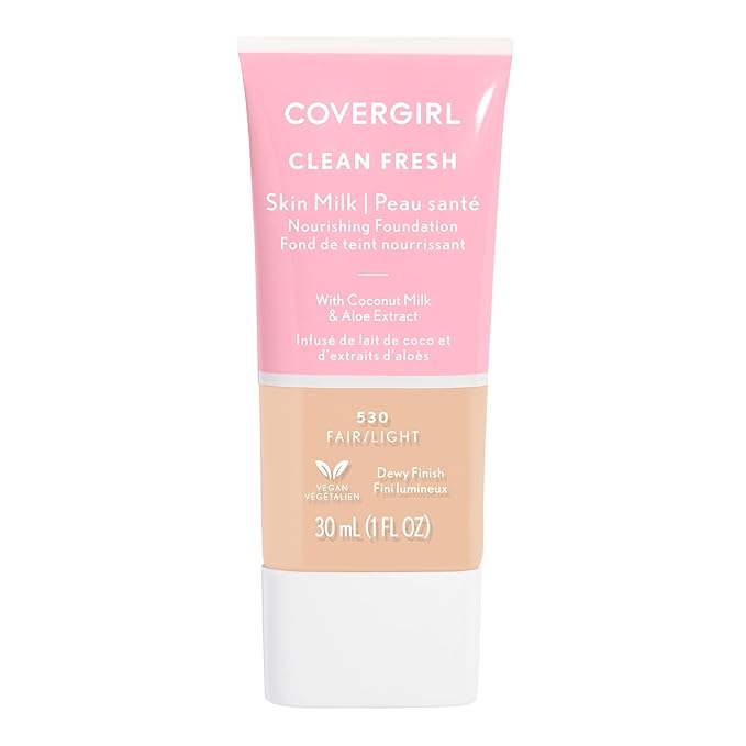 COVERGIRL Clean Fresh Nourishing Skin Tint, 520 Fair/Light, Liquid Foundation, Dewy Finish, Infused with Coconut & Aloe, Vegan Formula