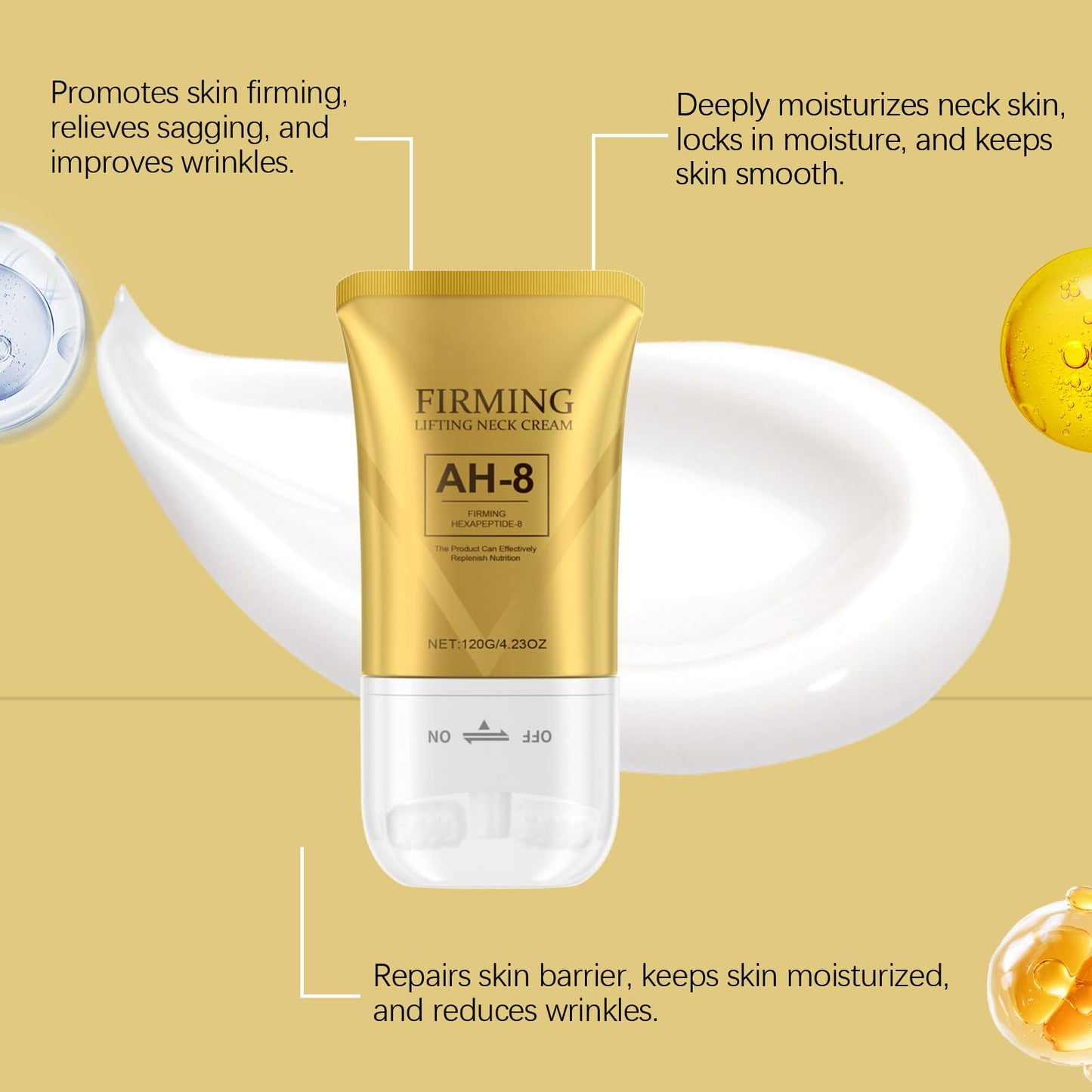 AH-8 Firming Neck Cream for Crepey Skin Body Care Comfort, 2025 New Upgrade Lifting Neck Firming Cream with Roller, Reduces Wrinkles Fine Lines, Moisturizing, Tightening Skin Care Skin Repair