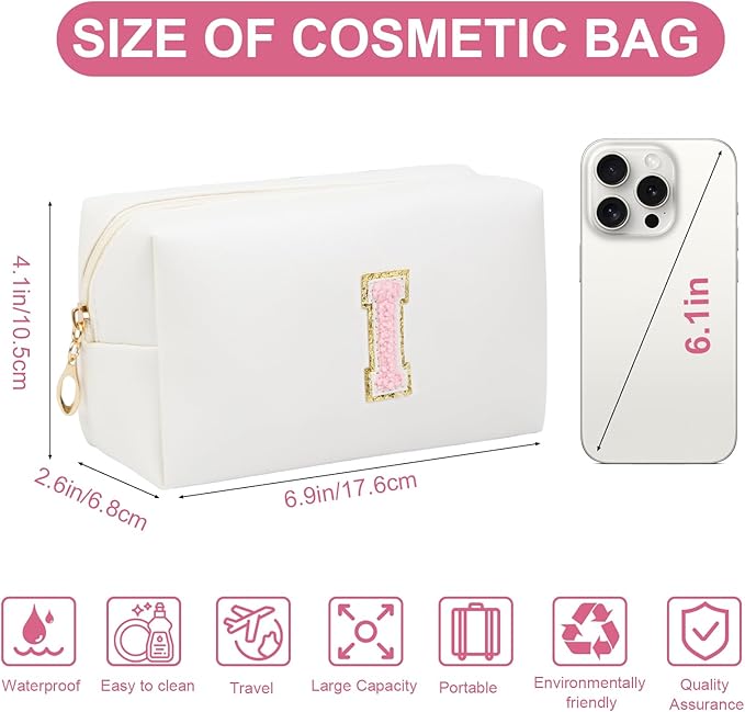 Birthday Gifts for Women Her,Travel Cute Makeup Bag,Large Capacity Cosmetic Bags for Women Makeup Pouch PU Leather Waterproof Cosmetic Bag (I, White)