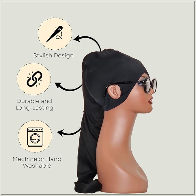 Bonnetail for Women, Long Bonnet for Ponytails, Hair Care, Bonnetail for Sleeping with Ear Slots