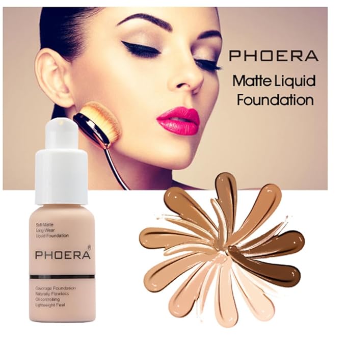 2Pcs Liquid Foundation Full Coverage 24HR Matte Oil Control Concealer 30ml (Nude & Buff Beige) with Kabuki Foundation Brush Flat Top (1pcs-103)