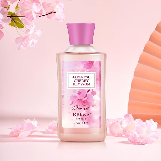 Bath and Body Gift Set for Women & Girls, Japanese Cherry Blossom, 3PCS Set for - Shower Gel, Body Lotion, Body Mist, Body Care Travel Set