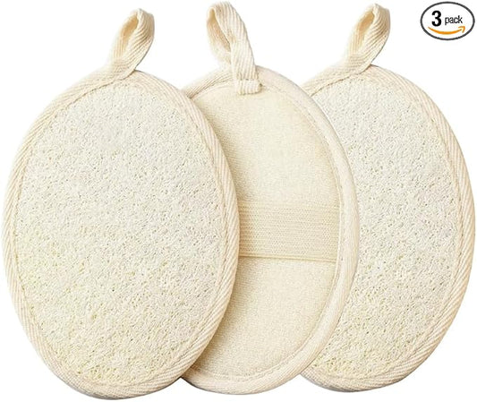 3 Pack Natural Loofah Sponge Exfoliating Body Scrubber, Made of Natural Biodegradable Shower Loufa Sponge, for Shower & Bath