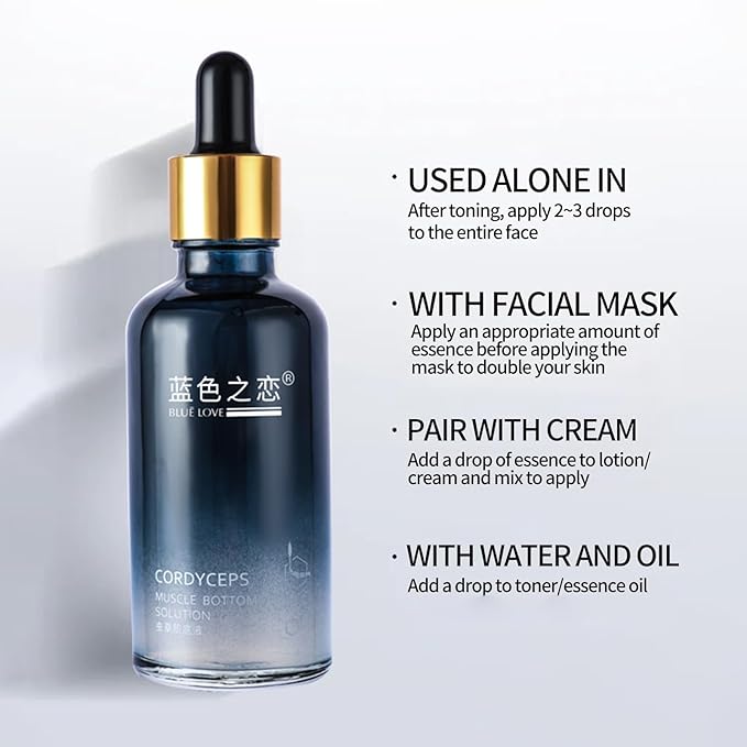BLUE LOVE 1PC Cordyceps Facial Essence Serum - Reduces Fine Lines & Wrinkles, Hydrating & Anti-Aging Formula with Natural Ingredients for All Skin Types